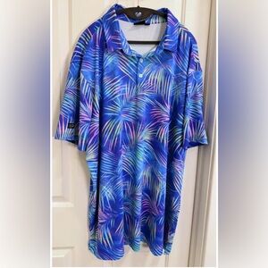 Sunday Swagger Tropical Golf Polo 3XLT Blue Palm Print Big & Tall